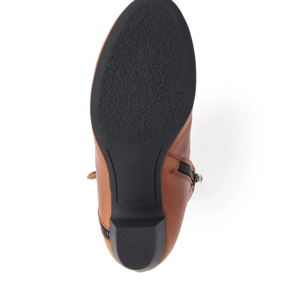 Block-Heeled Ankle Boots - Tan