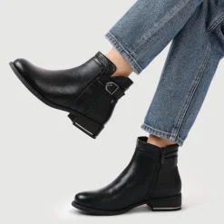 Block Heeled Ankle Boots With Inside Zip - Black