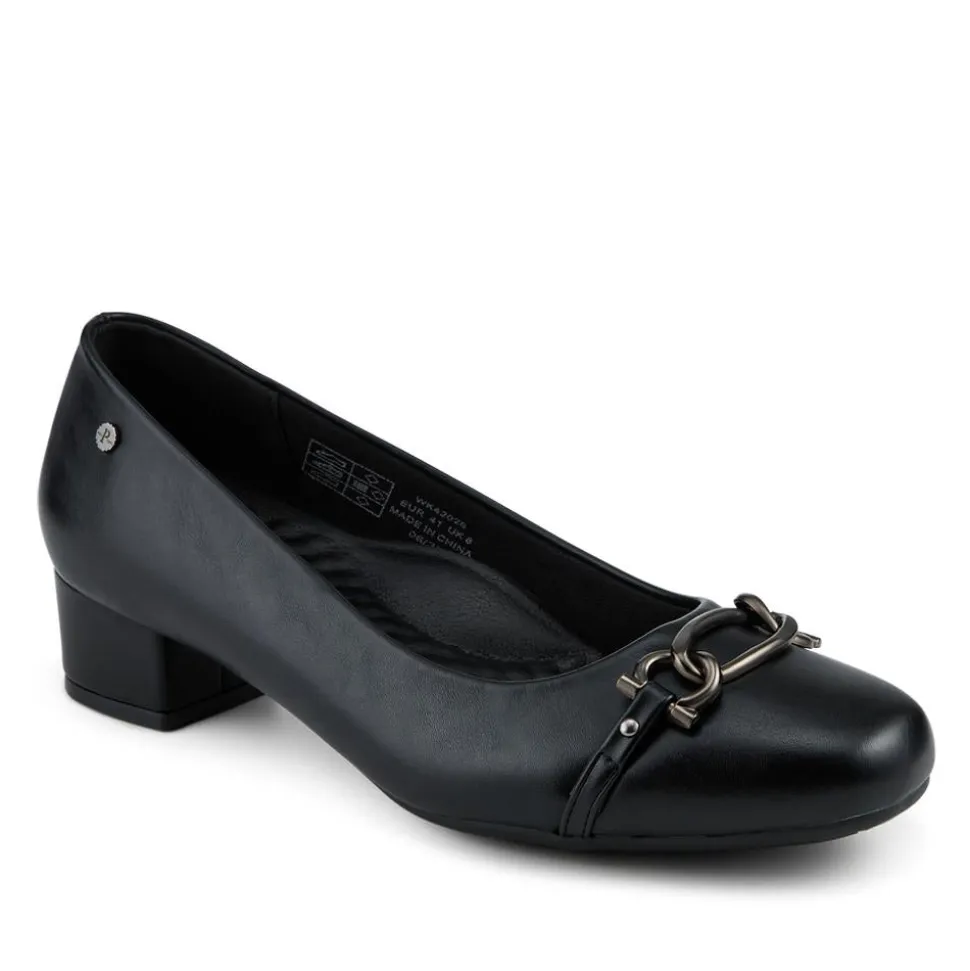 Block Heeled Chain Embellished Pumps - Black