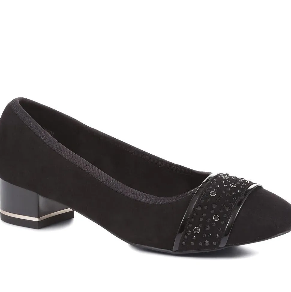 Block Heeled Court Shoes - Black