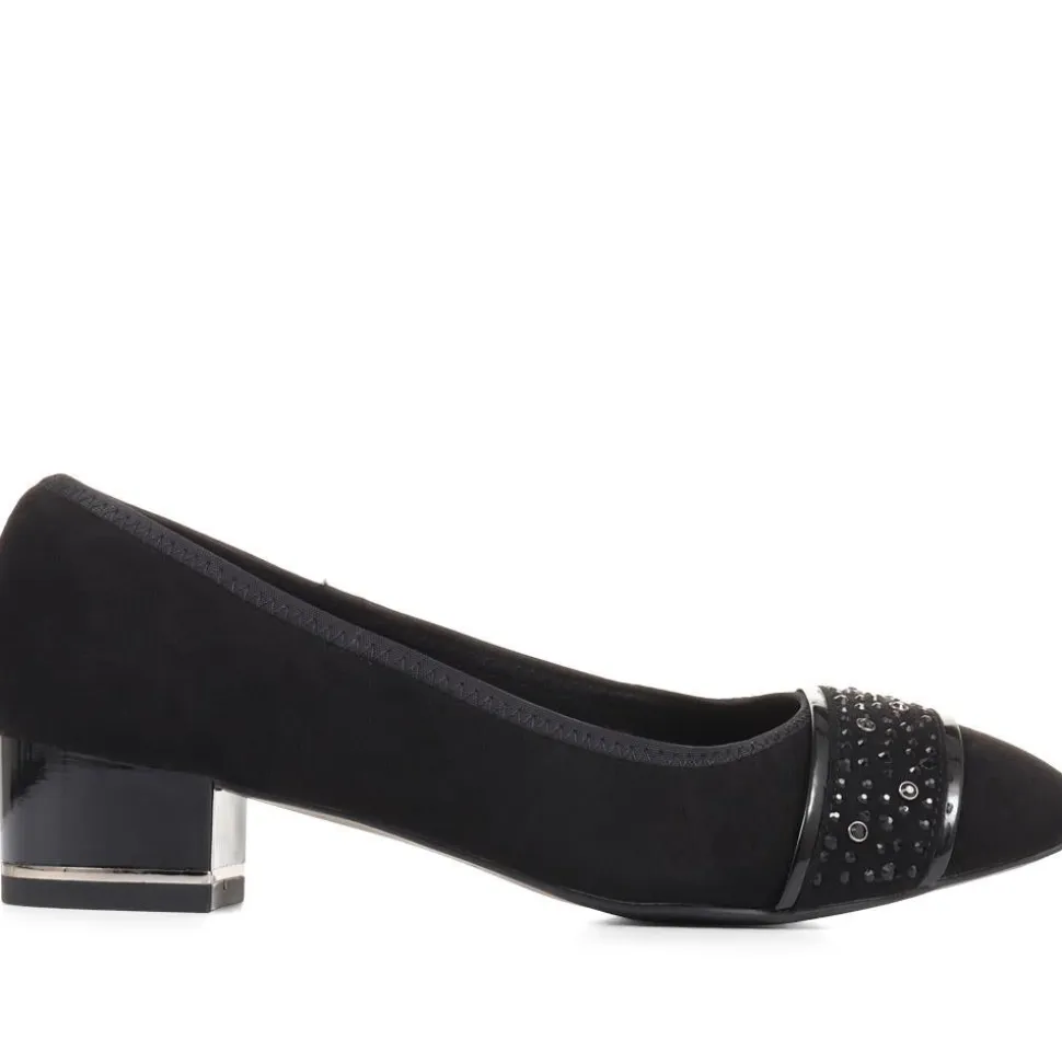 Block Heeled Court Shoes - Black
