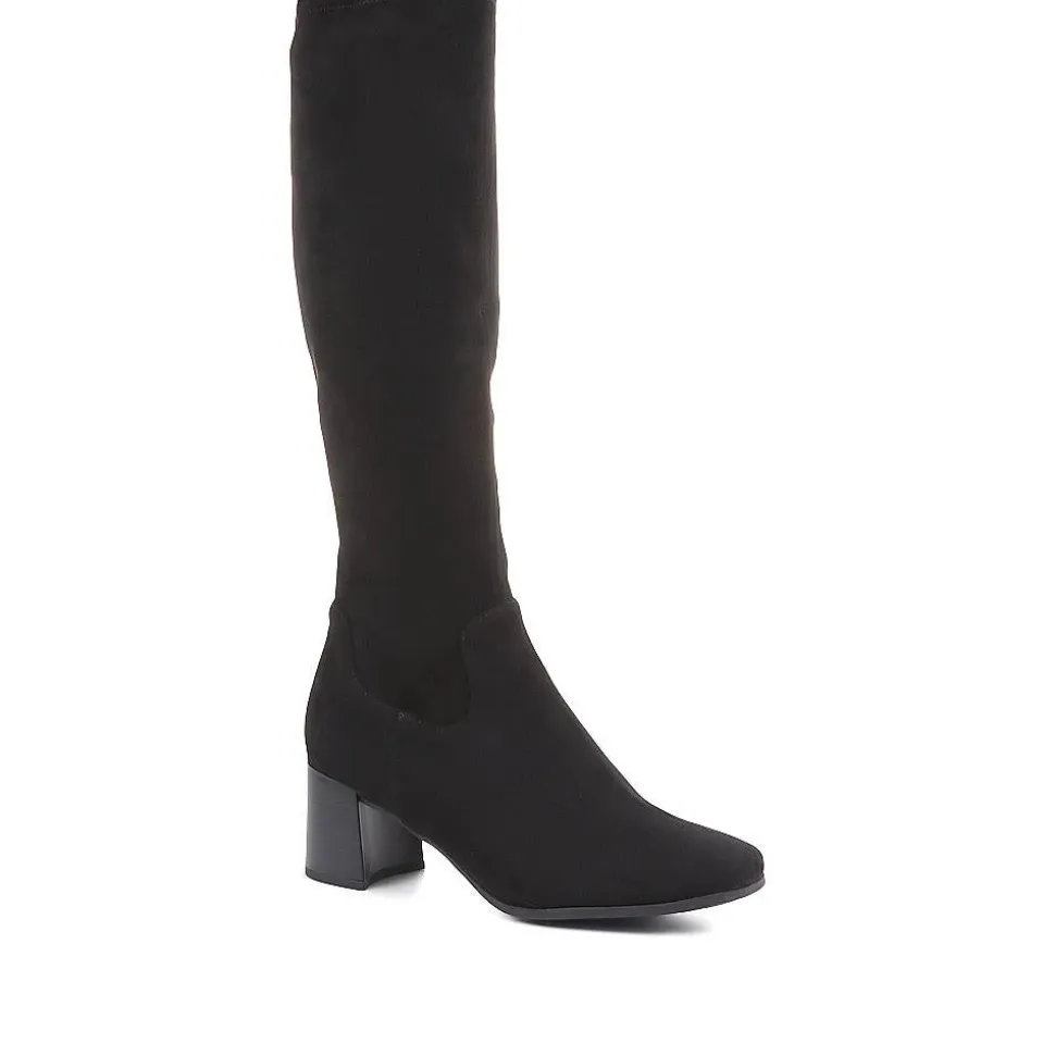 Block Heeled Knee High Boots - Black