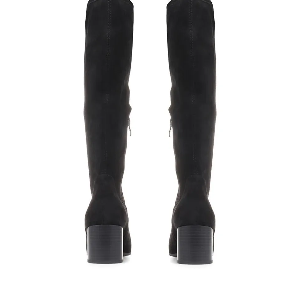 Block Heeled Knee High Boots - Black
