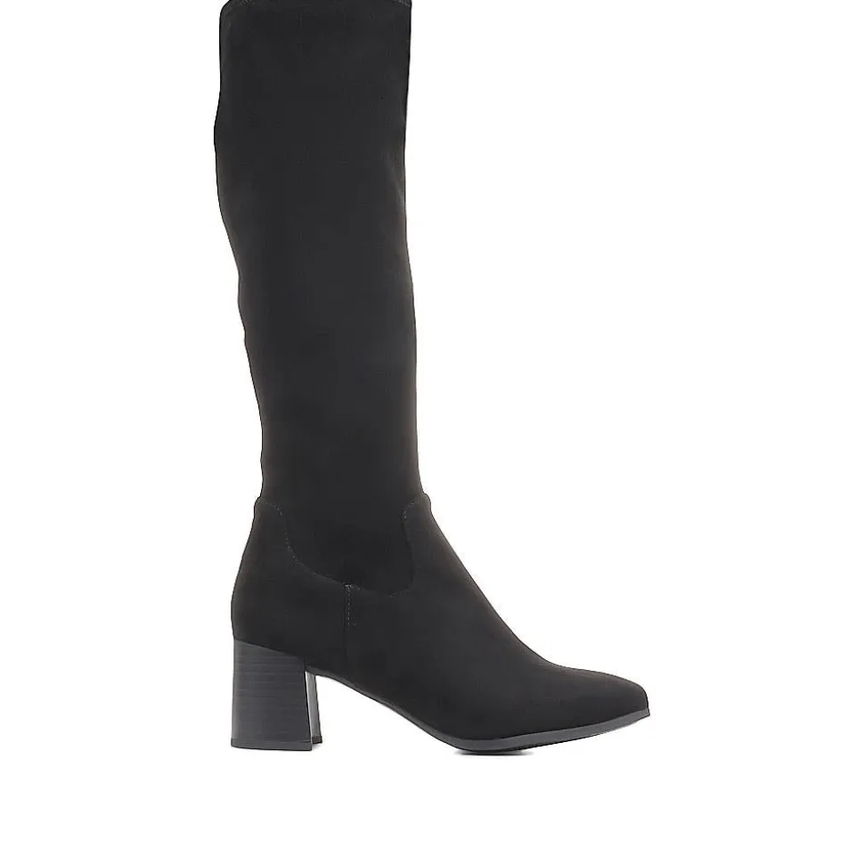 Block Heeled Knee High Boots - Black