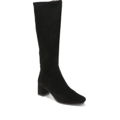 Block-Heeled Long Boots - Black