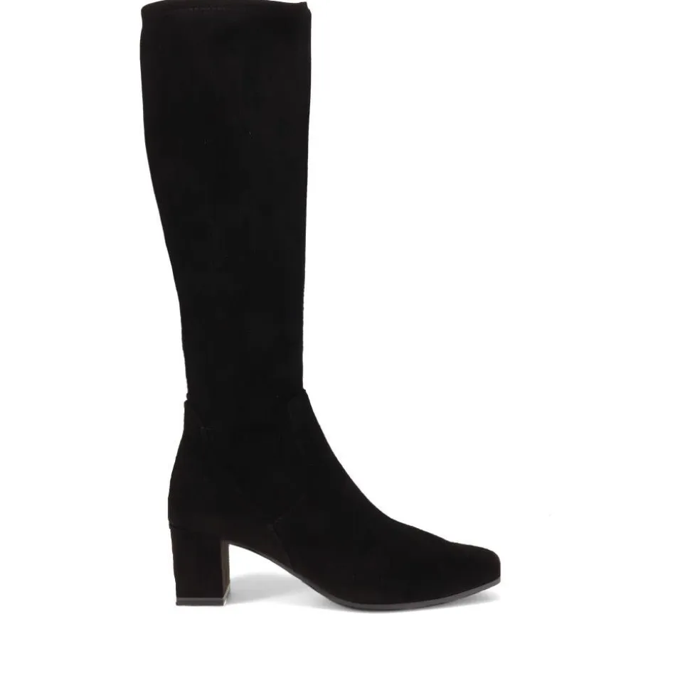 Block-Heeled Long Boots - Black