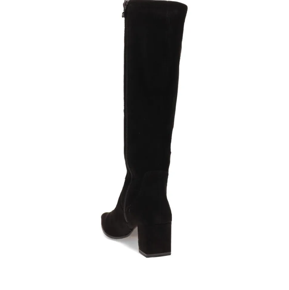 Block-Heeled Long Boots - Black