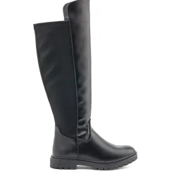 Block-Heeled Long Boots - Black