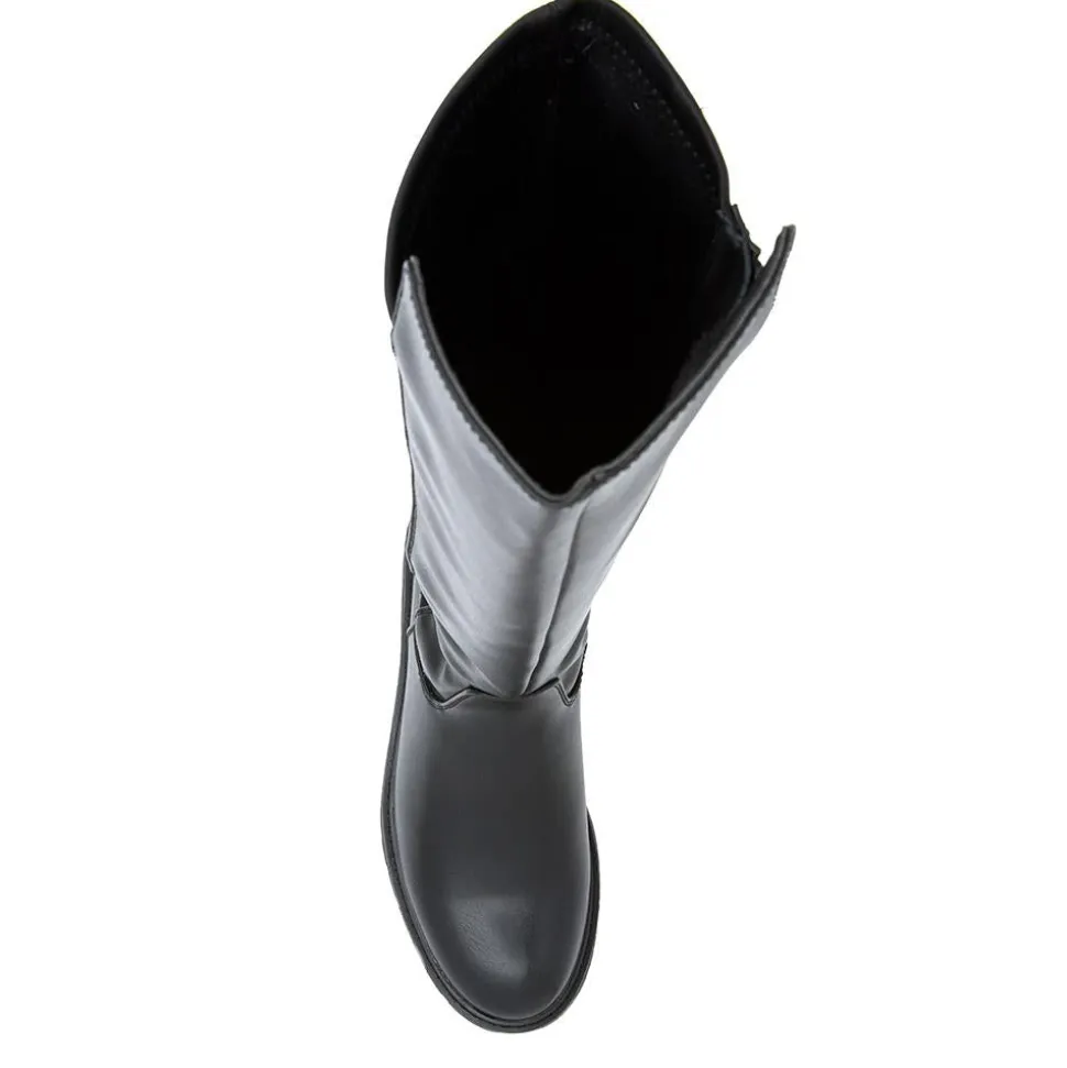 Block-Heeled Long Boots - Black