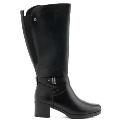 Block-Heeled Long Boots - Black