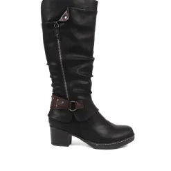 Block-Heeled Long Boots - Black