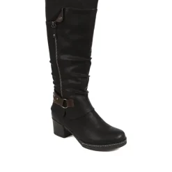 Block-Heeled Long Boots - Black
