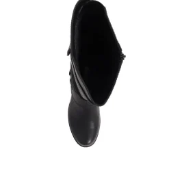 Block-Heeled Long Boots - Black
