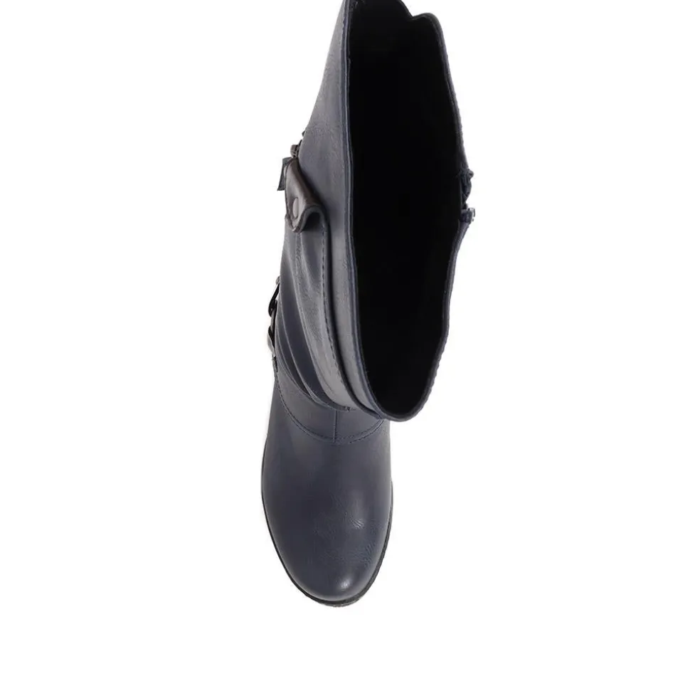 Block-Heeled Long Boots - Blue
