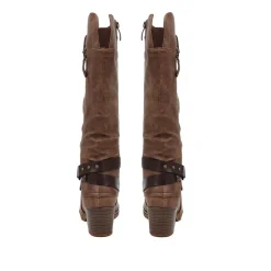 Block-Heeled Long Boots - Brown