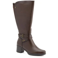 Block-Heeled Long Boots - Chocolate