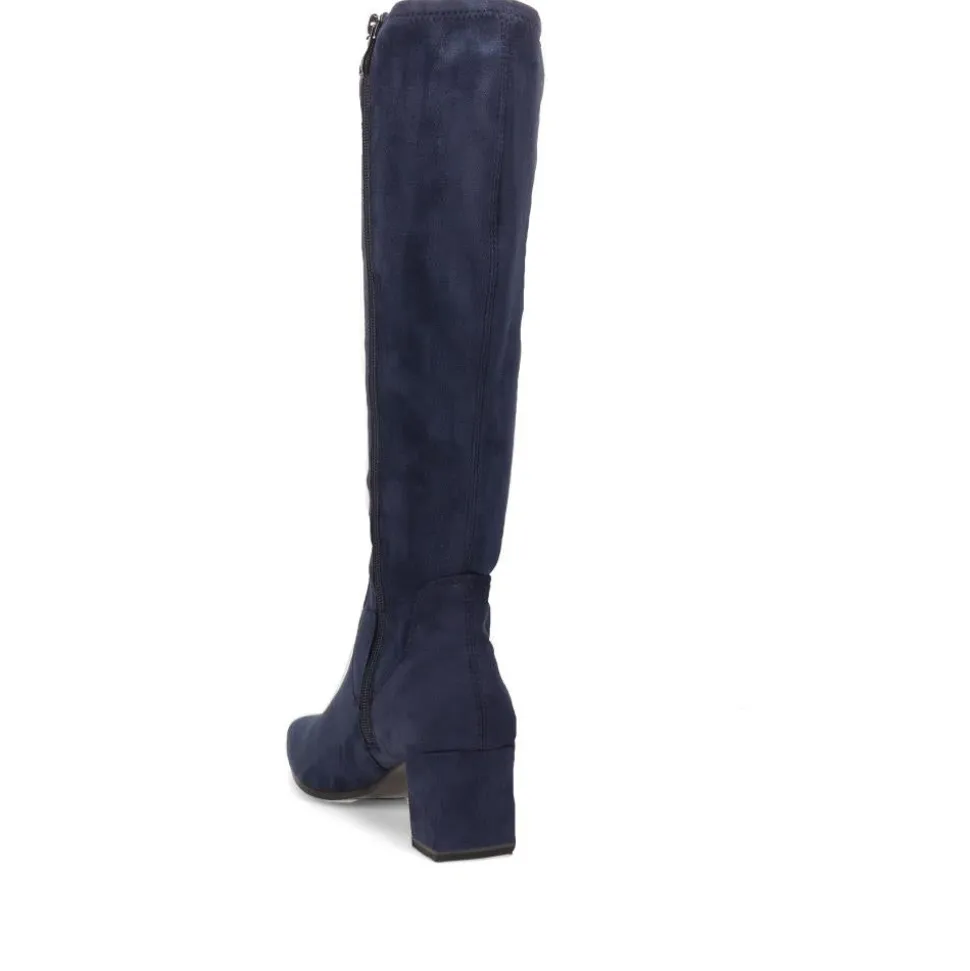 Block-Heeled Long Boots - Navy
