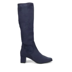 Block-Heeled Long Boots - Navy