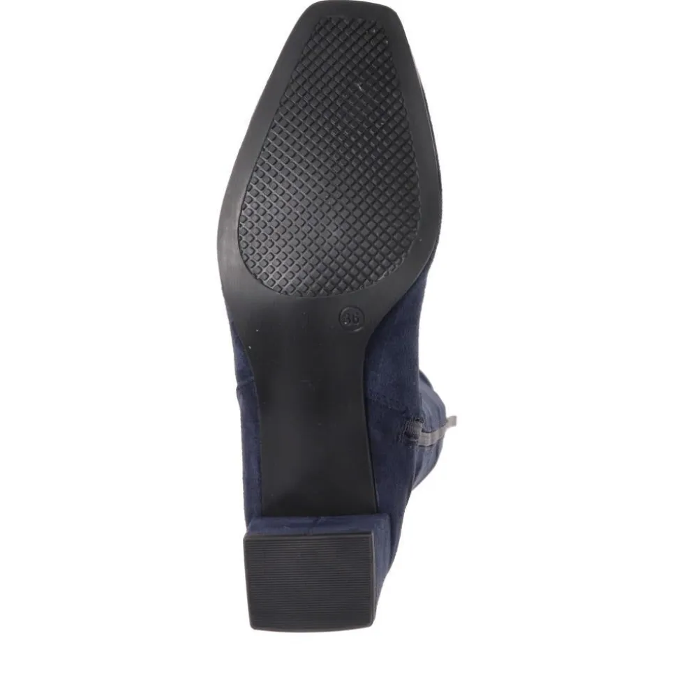 Block-Heeled Long Boots - Navy