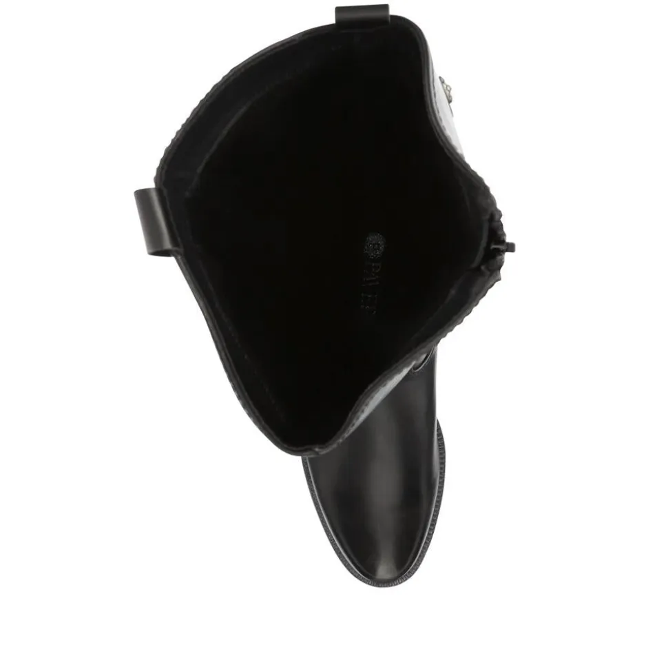Block-Heeled Slip-On Long Boots - Black
