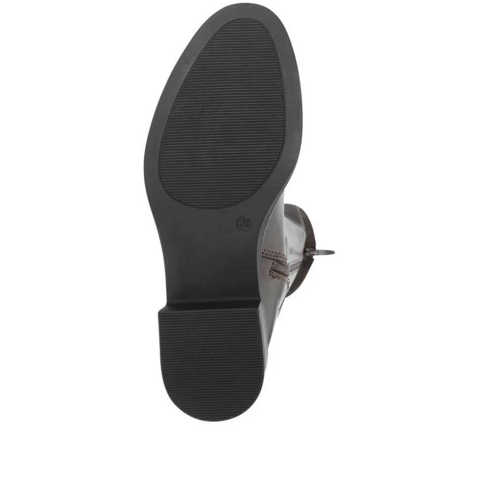 Block-Heeled Slip-On Long Boots - Black