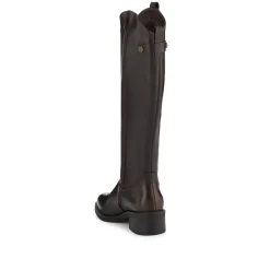 Block-Heeled Slip-On Long Boots - Dark Brown