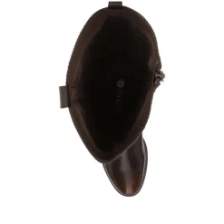 Block-Heeled Slip-On Long Boots - Dark Brown