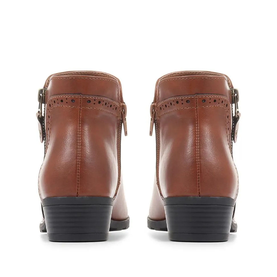 Block-Heeled Smart Ankle Boots - Tan