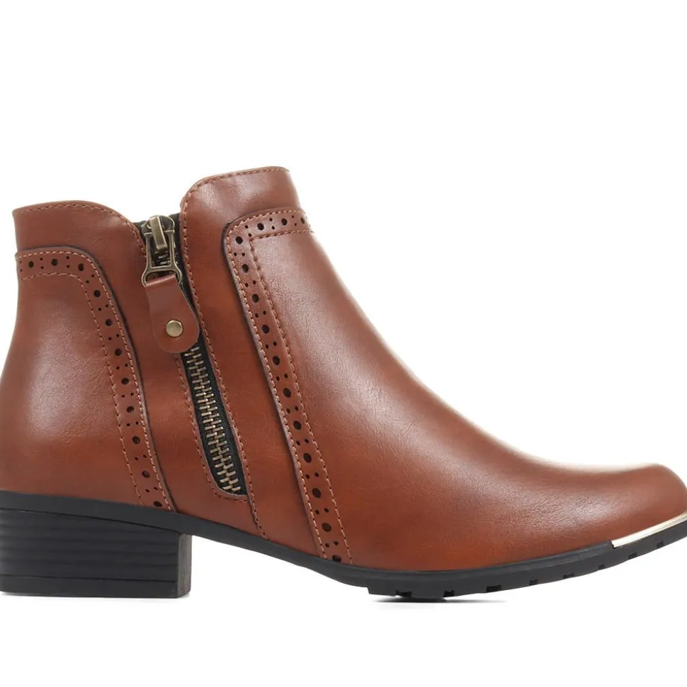 Block-Heeled Smart Ankle Boots - Tan