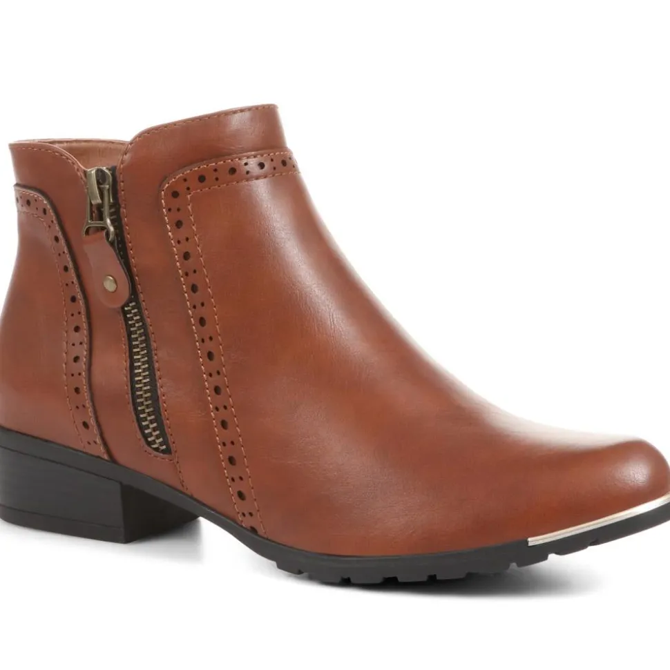 Block-Heeled Smart Ankle Boots - Tan