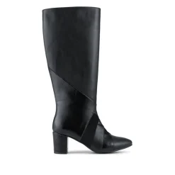 Block Heel Faux Leather Long Boots - Black