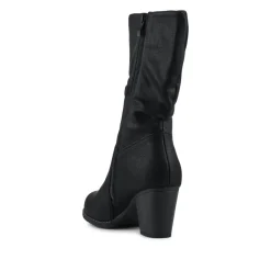 Block Heel Long Boots - Black