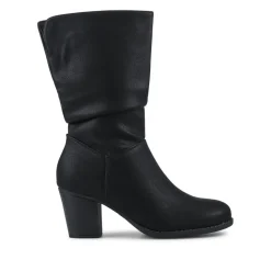Block Heel Long Boots - Black