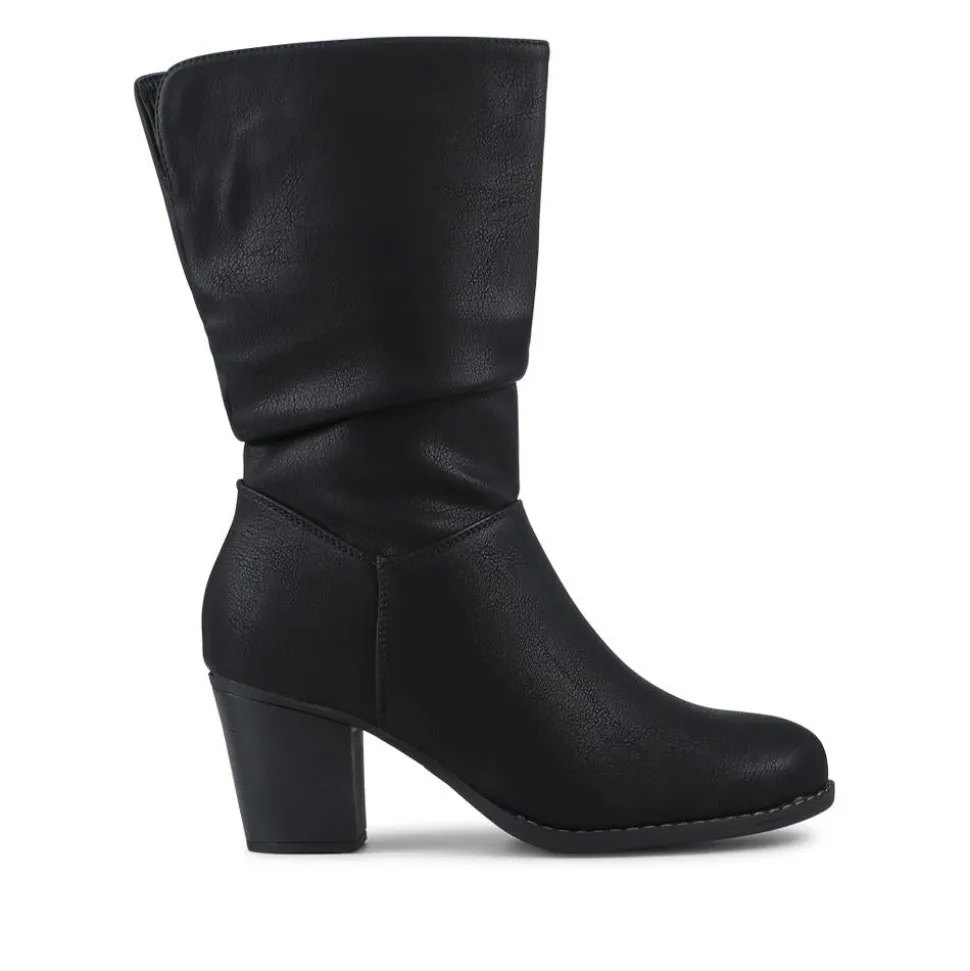 Block Heel Long Boots - Black