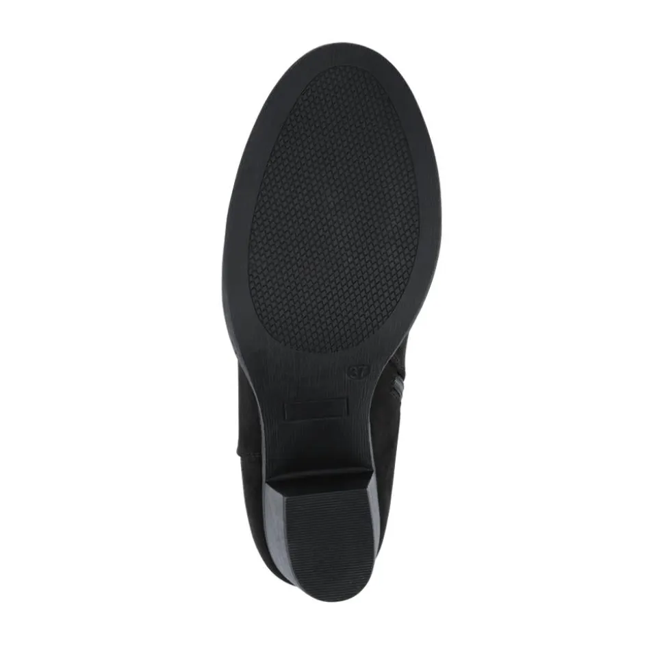 Block Heel Long Boots - Black Faux Suede