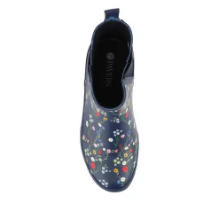 Block Heel Rubber Ankle Wellies - Navy Floral