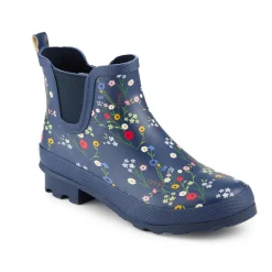 Block Heel Rubber Ankle Wellies - Navy Floral