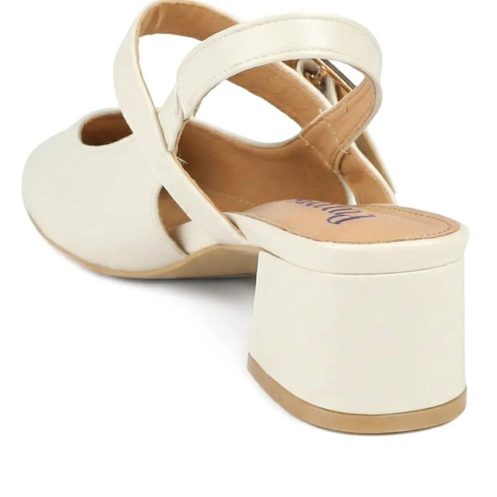 Block Heel Slingback Buckled Mary Janes - Off White
