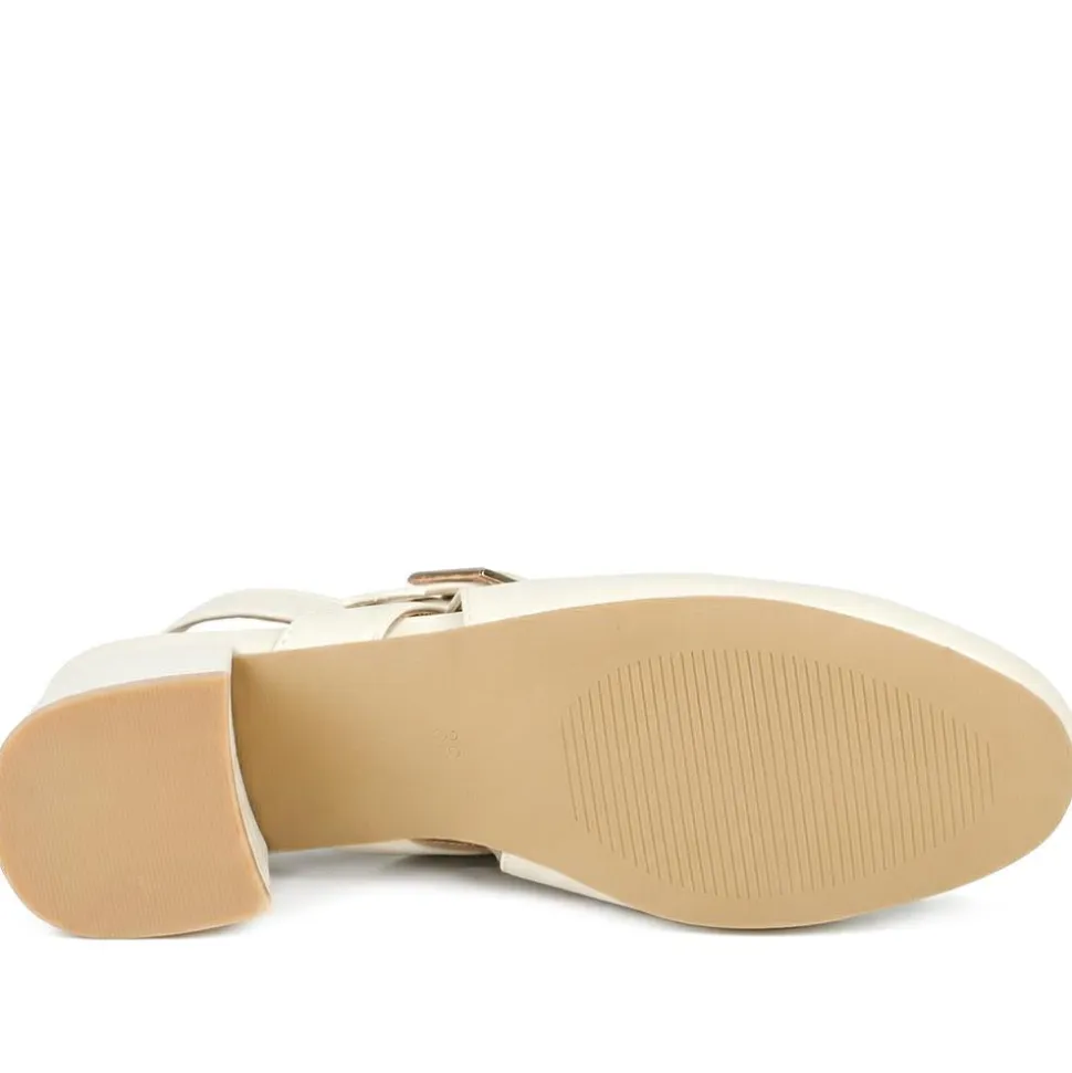 Block Heel Slingback Buckled Mary Janes - Off White