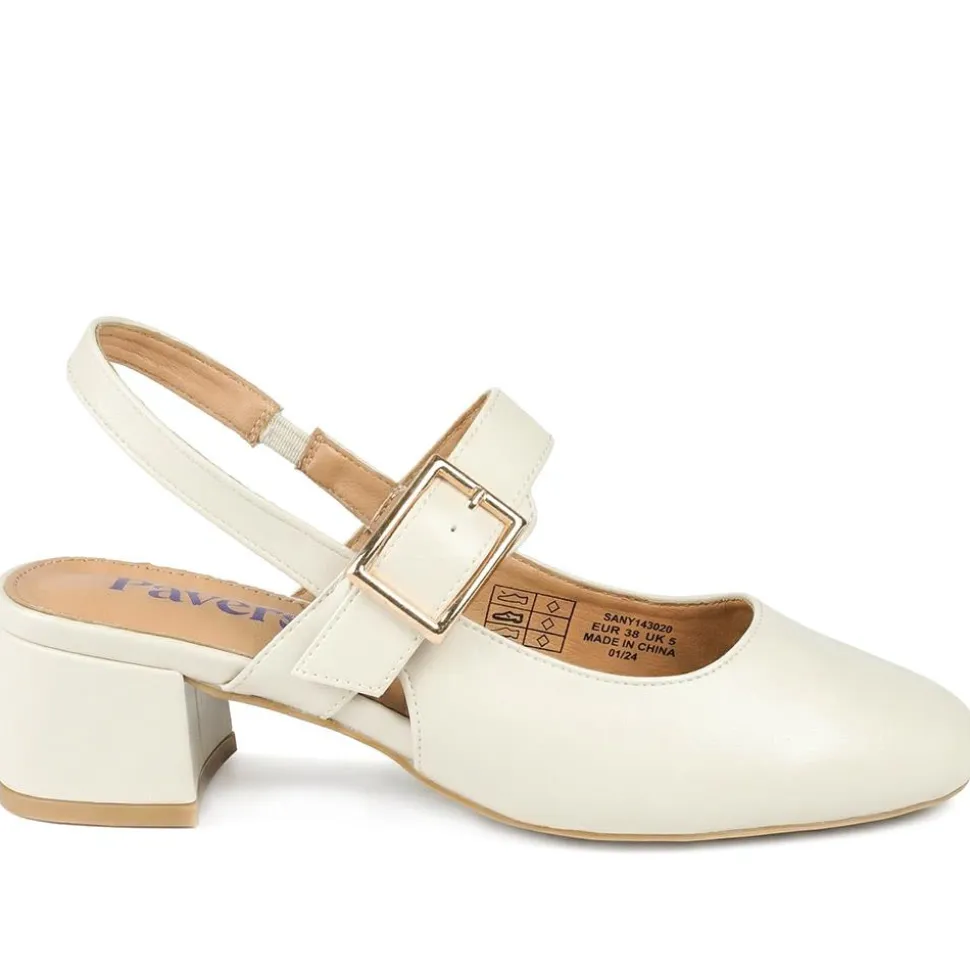 Block Heel Slingback Buckled Mary Janes - Off White