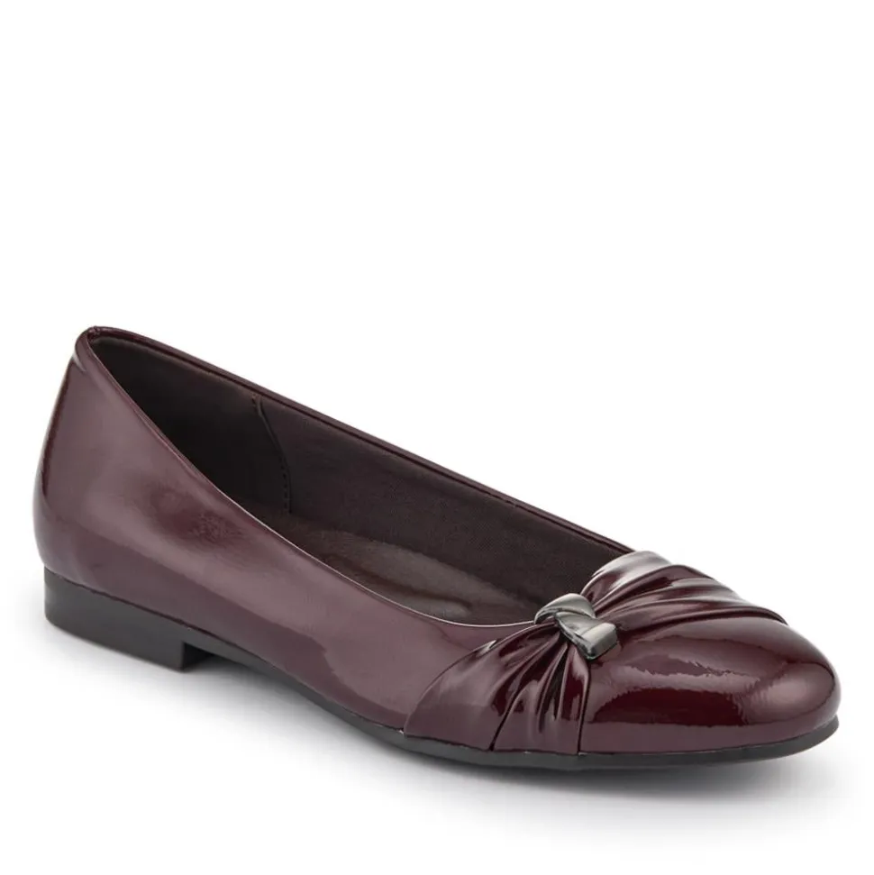 Bow-Detailed Heeled Ballet Pumps - Burgundy Patent