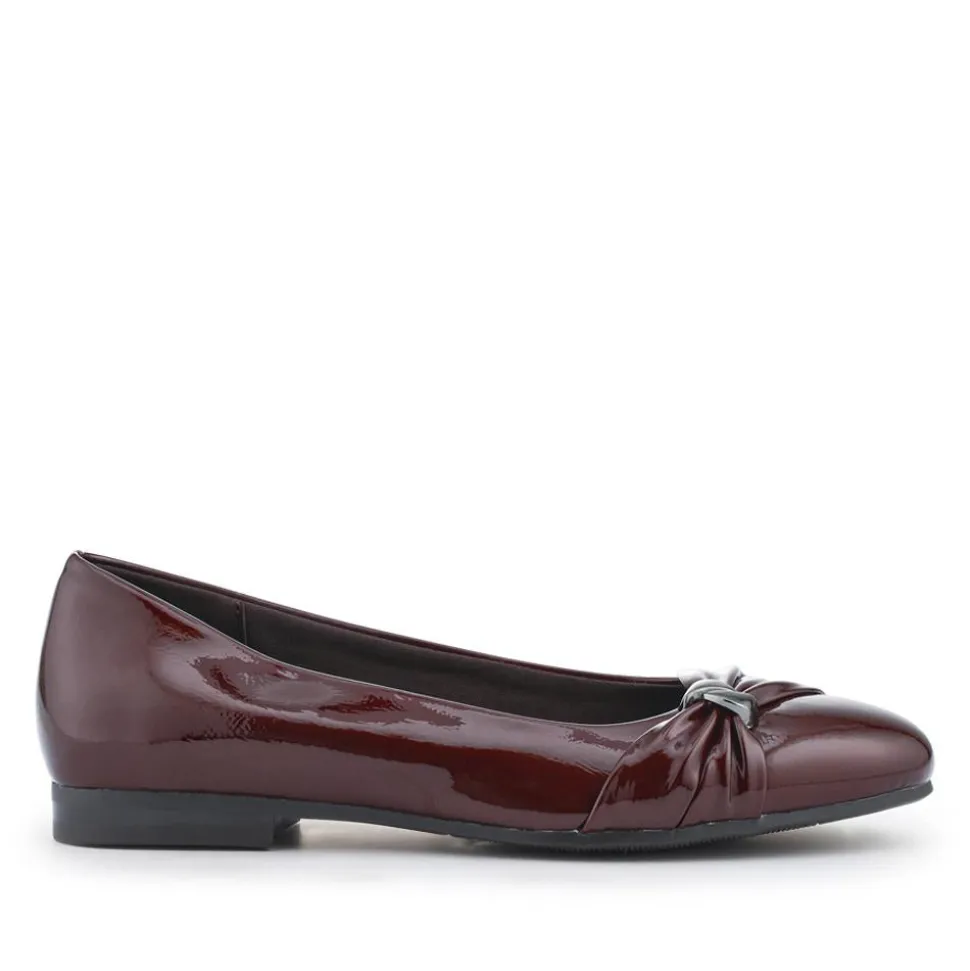 Bow-Detailed Heeled Ballet Pumps - Burgundy Patent