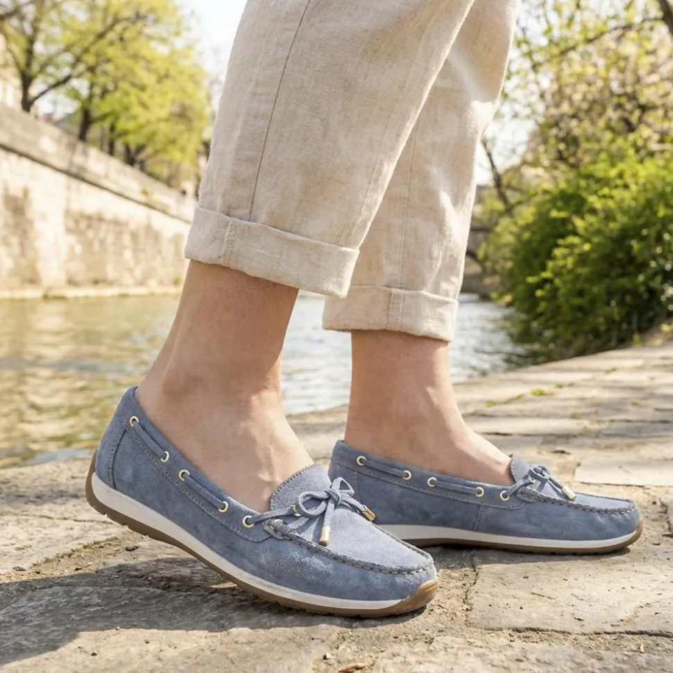 Bow Detailed Moccasins - Denim