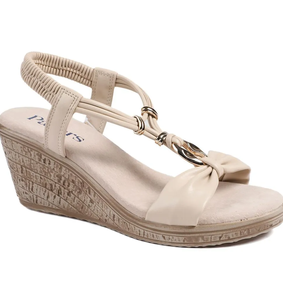 Bow Detail Wedge Slingback Sandals - Beige