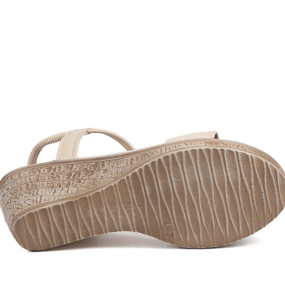 Bow Detail Wedge Slingback Sandals - Beige
