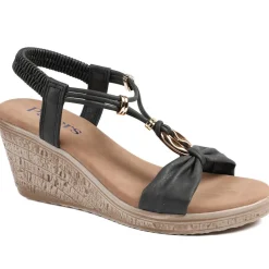 Bow Detail Wedge Slingback Sandals - Black