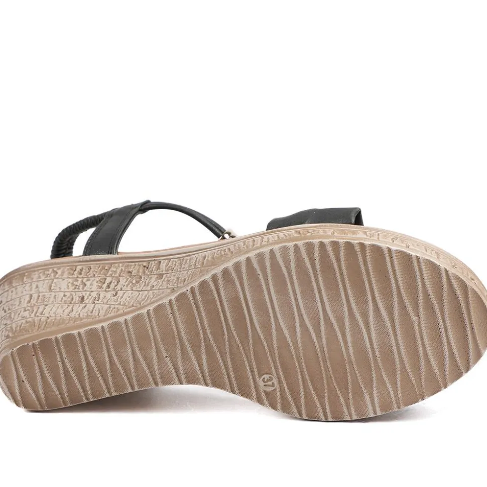 Bow Detail Wedge Slingback Sandals - Black