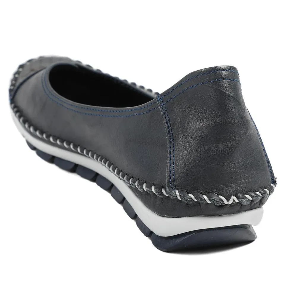 Breathable All Leather Grippy Pumps - Navy