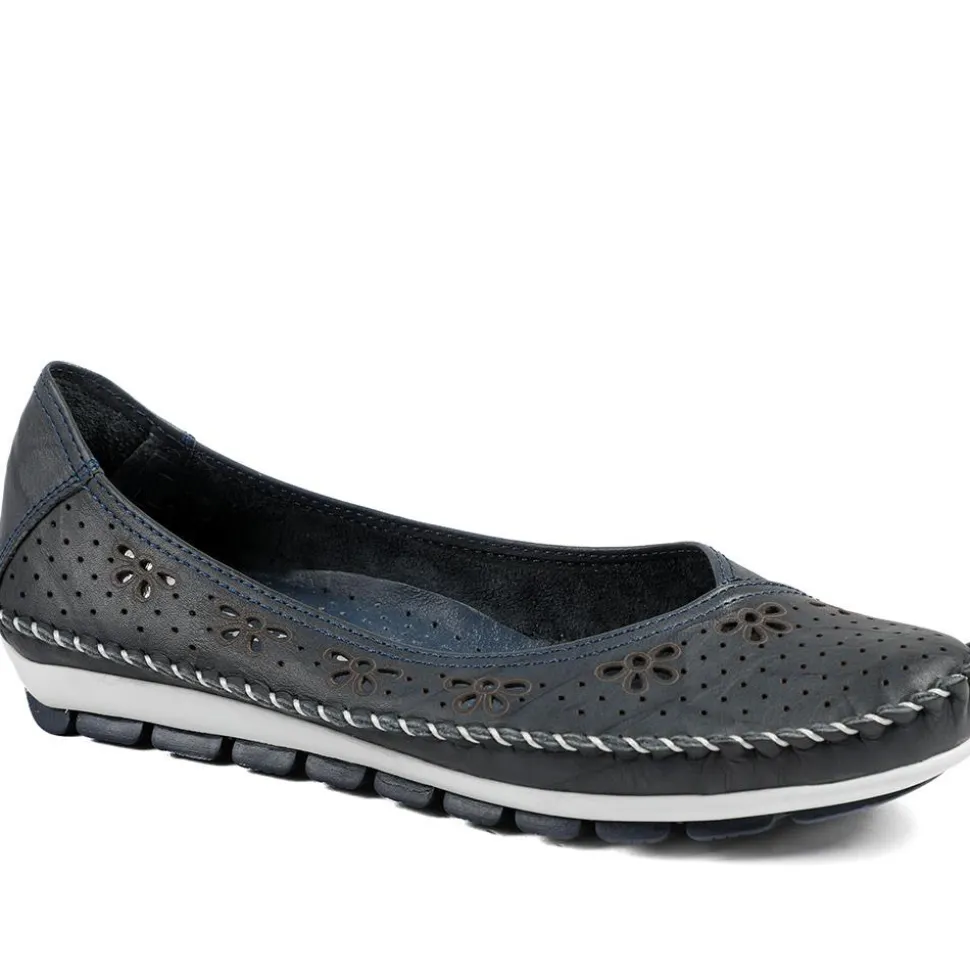 Breathable All Leather Grippy Pumps - Navy