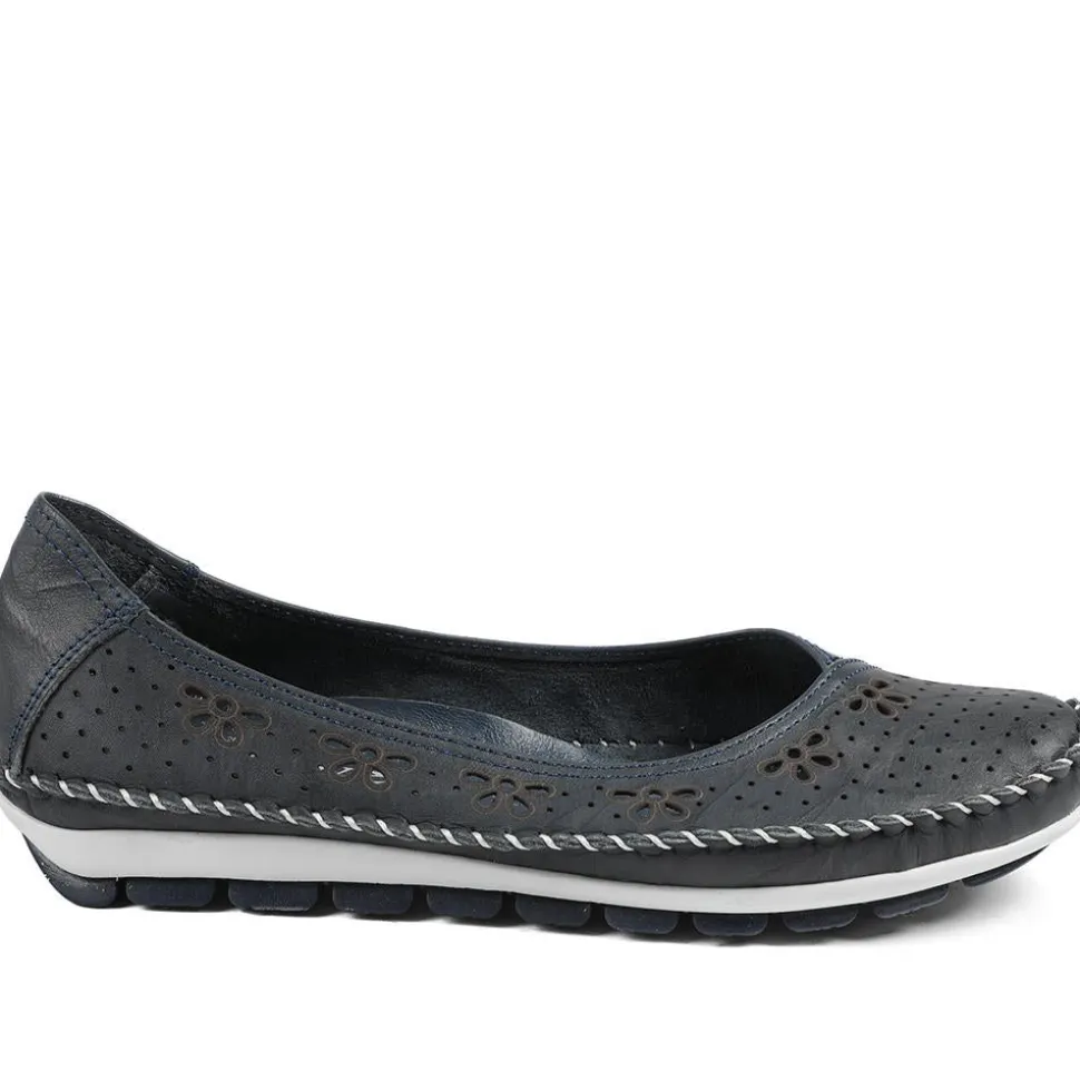 Breathable All Leather Grippy Pumps - Navy